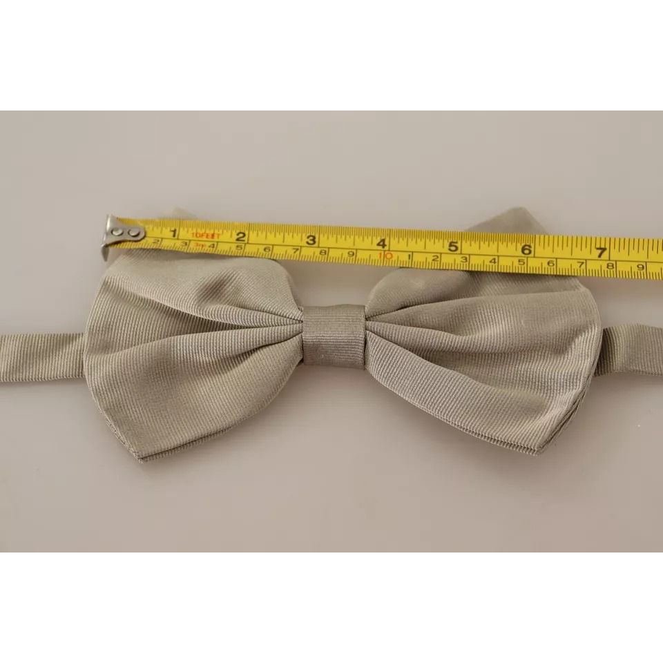 Dolce & Gabbana Silver Gray 100% Silk Adjustable Neck Bow Tie