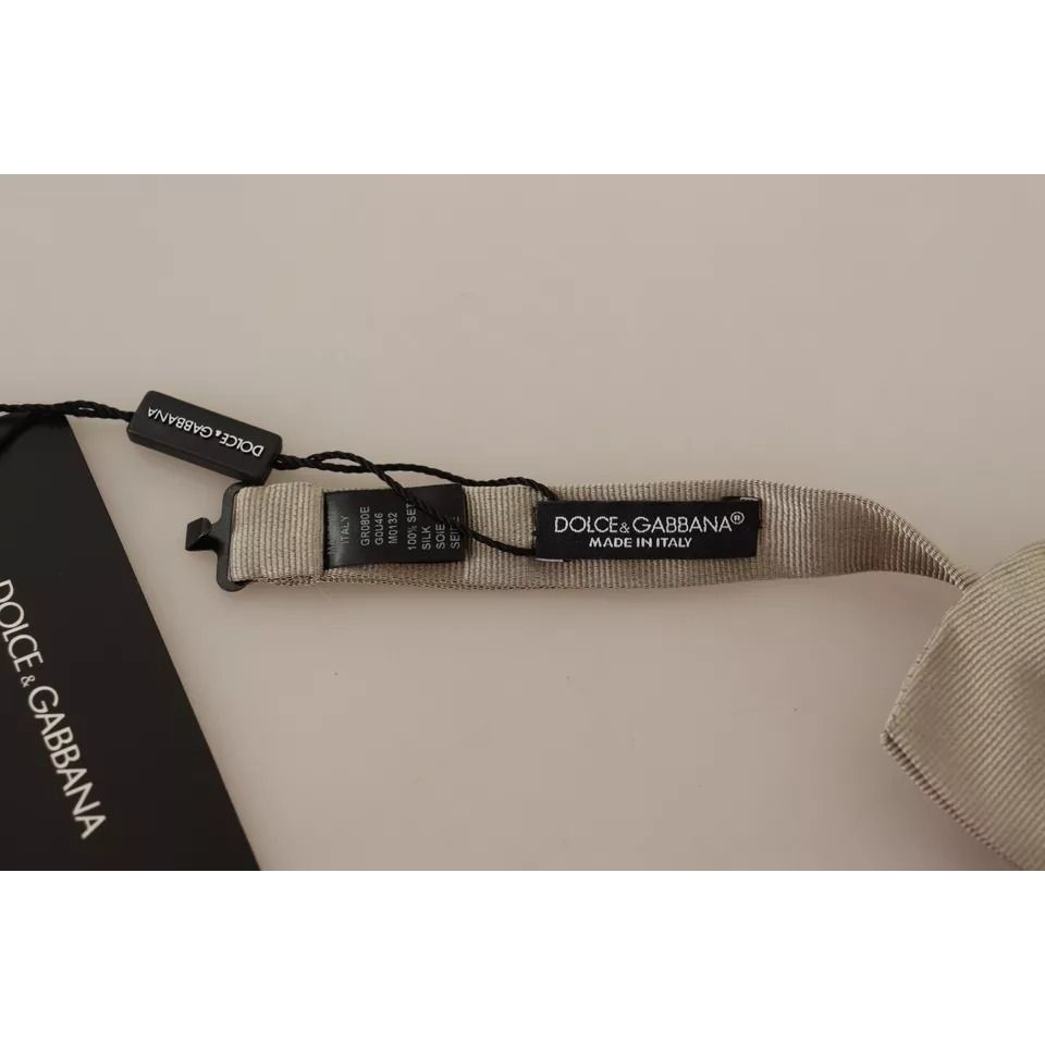 Dolce & Gabbana Silver Gray 100% Silk Adjustable Neck Bow Tie