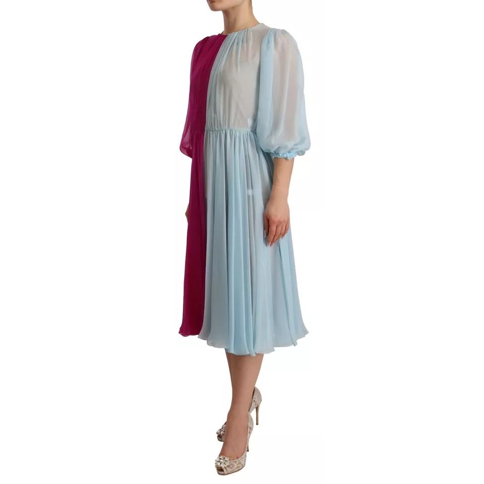 Dolce & Gabbana Fuchsia Light Blue Silk Two Tone Midi Dress