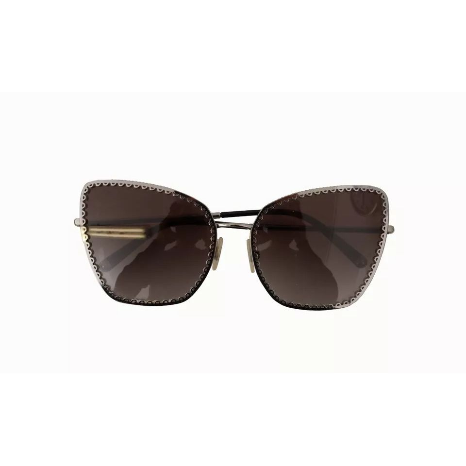 Dolce & Gabbana DG2212 Black Silver Oval Metal Frame Lace Logo Sunglasses
