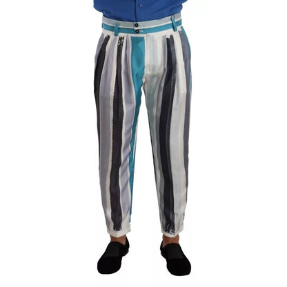 Dolce & Gabbana Multicolor Striped Silk Tapered Pants