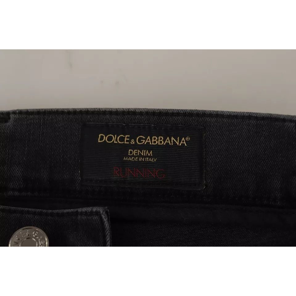 Dolce & Gabbana Gray Running Denim Stretch Logo Skinny Jeans