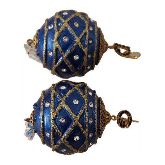 Dolce & Gabbana Gold Brass Blue Christmas Ball Crystal Hook Jewelry Earrings SMY100959