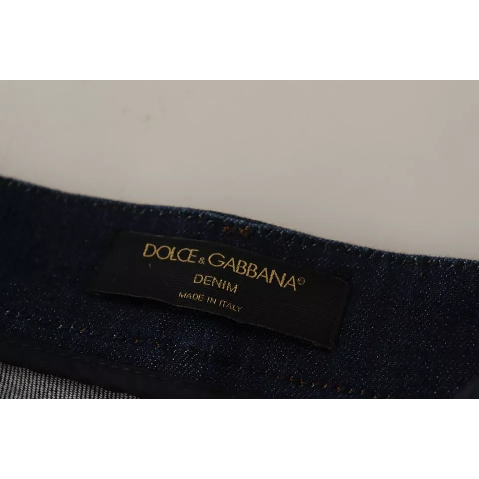 Dolce & Gabbana Dark Blue Embellished Denim Hot Pants Shorts