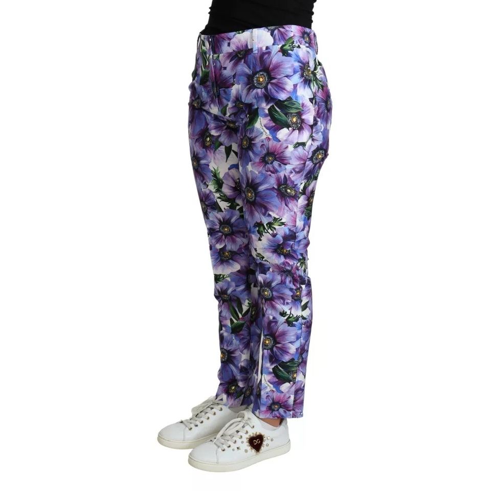 Dolce & Gabbana Purple Floral Print Tapered Cotton Pants