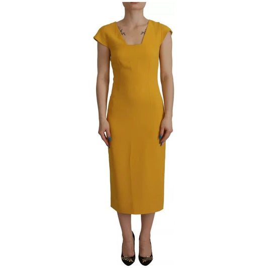 Dolce & Gabbana Yellow Viscose Sleeveless Sheath Midi Dress DR28718-38