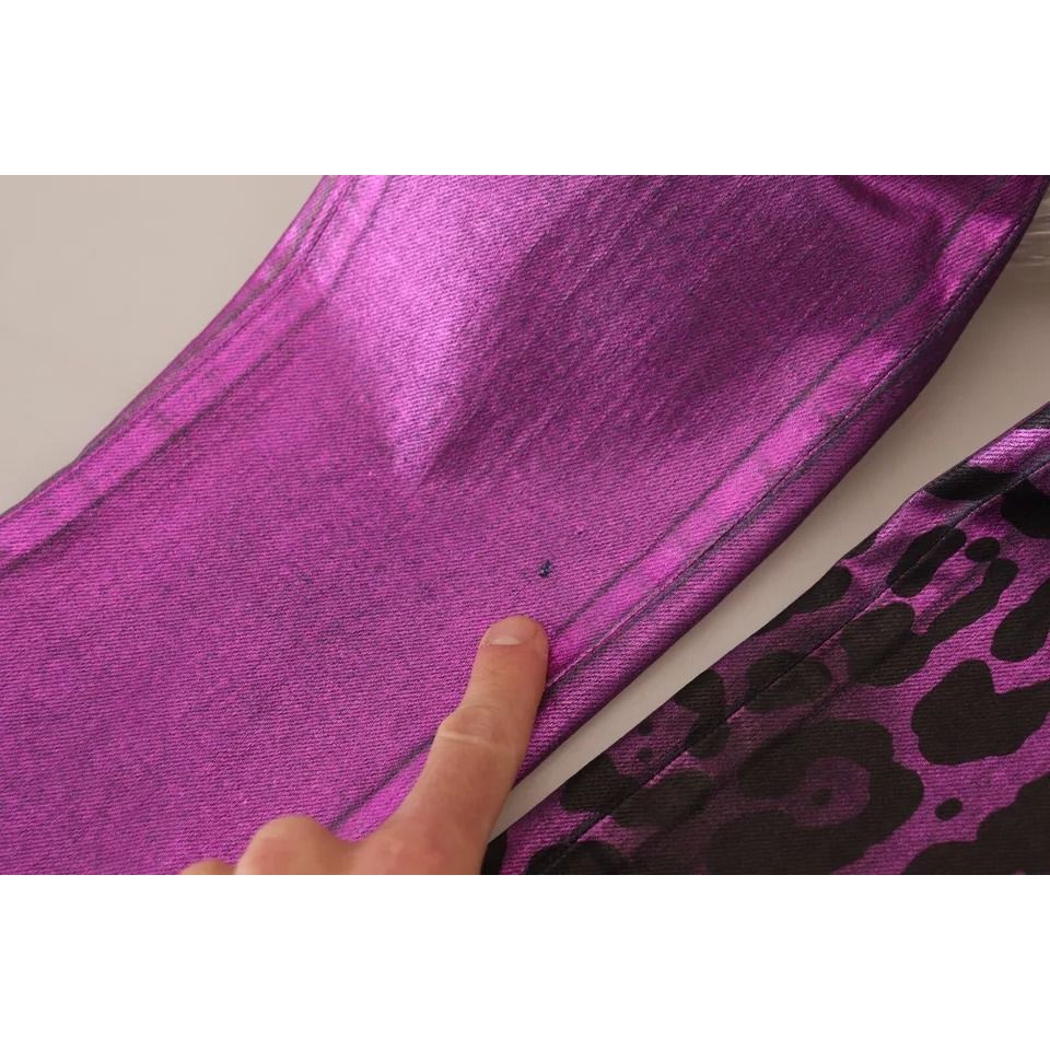 Dolce & Gabbana Purple Leopard Cotton Slim Fit Denim Jeans