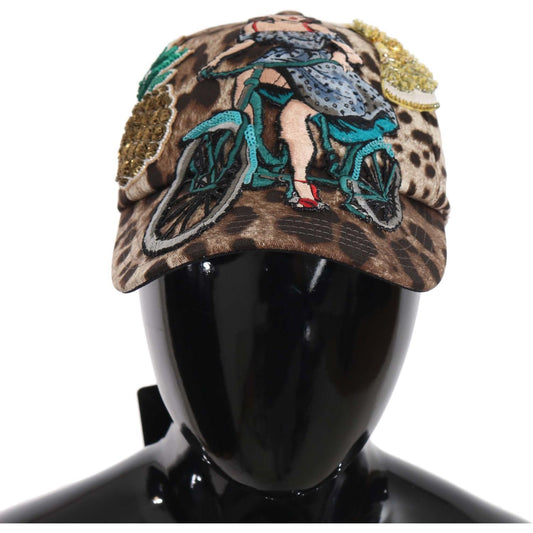 Dolce & Gabbana Brown Leopard Sequin Sicily Applique Baseball Hat HAT70141-56