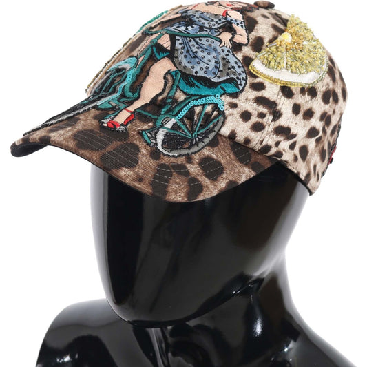 Dolce & Gabbana Brown Leopard Sequin Sicily Applique Baseball Hat HAT70141-56