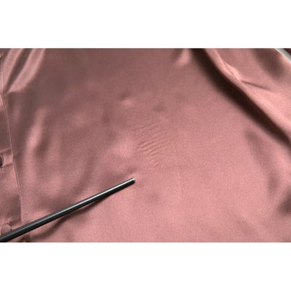 Dolce & Gabbana Brown Silk Collared Long Sleeves Top Blouse