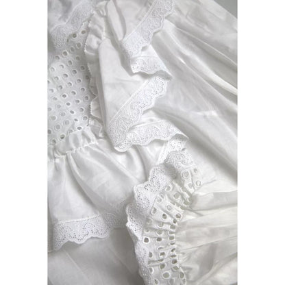 Dolce & Gabbana White Cotton Lace Trim Turtle Neck Blouse