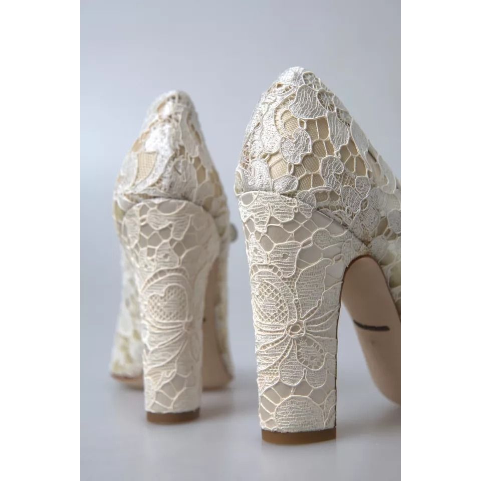 Dolce & Gabbana White Lace Crystals Heels Sandals Shoes