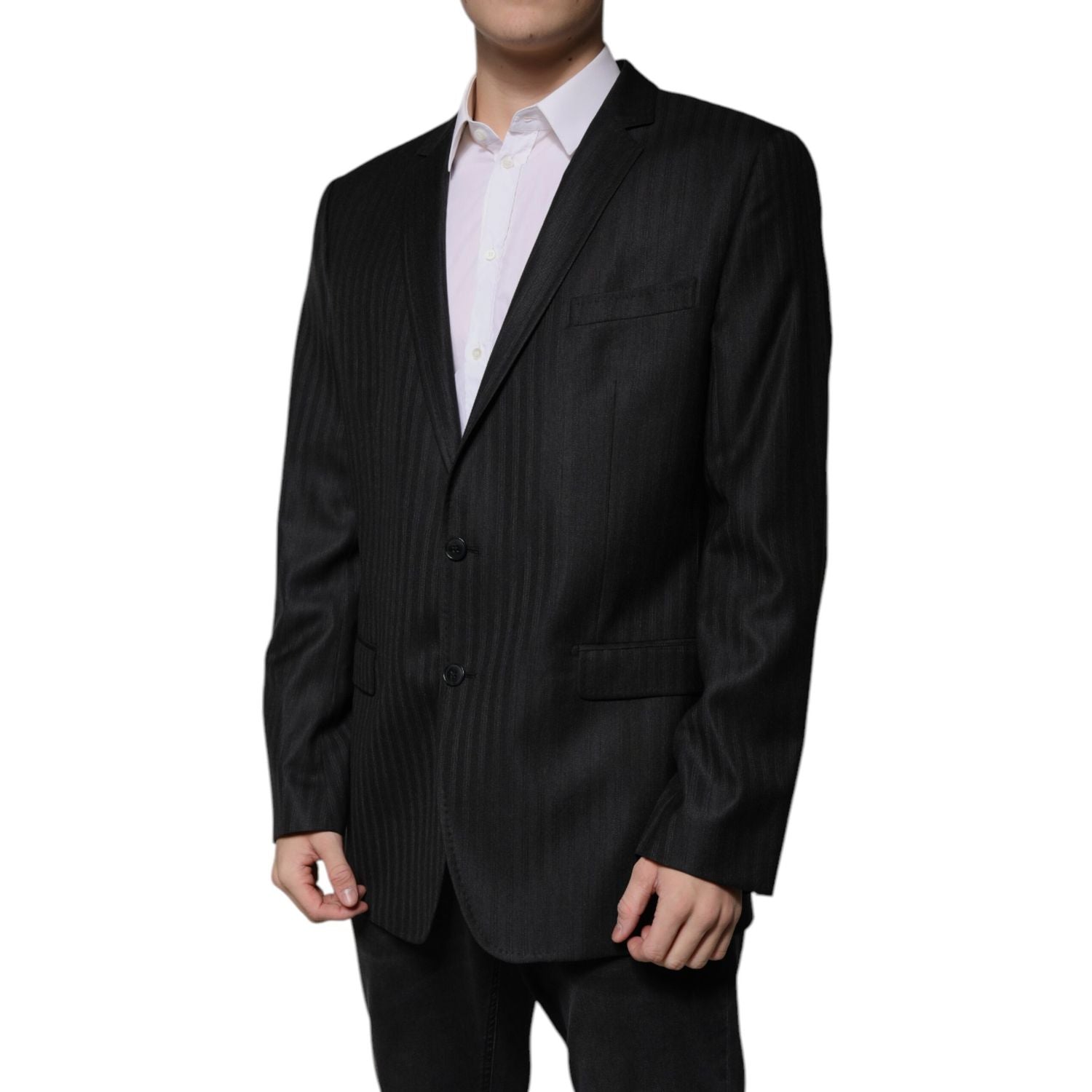 Dolce & Gabbana Black Stripe Wool Single Breasted Blazer