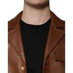 Dolce & Gabbana Brown Calfskin Leather Button Down Jacket JKT3447-50