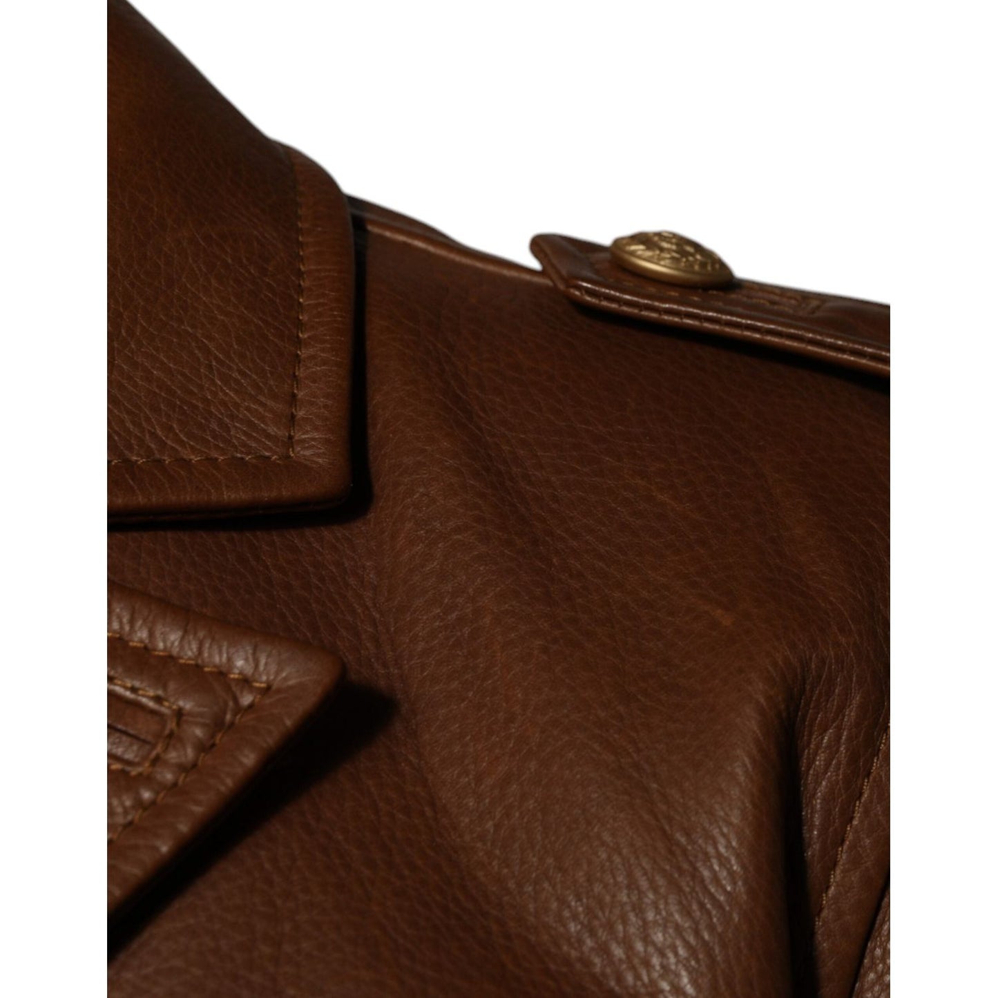 Dolce & Gabbana Brown Calfskin Leather Button Down Jacket JKT3447-50