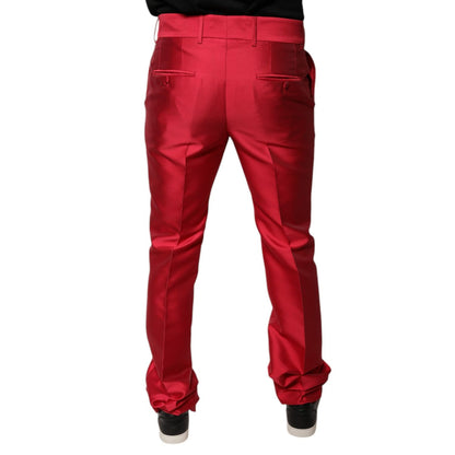 Dolce & Gabbana Red Silk Slim Fit Mid Waist Dress Formal Pants