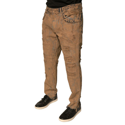 Dolce & Gabbana Brown Tattered Cotton Skinny Denim Jeans