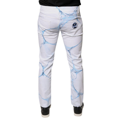 Dolce & Gabbana White Blue Cotton Stretch Skinny Denim Jeans