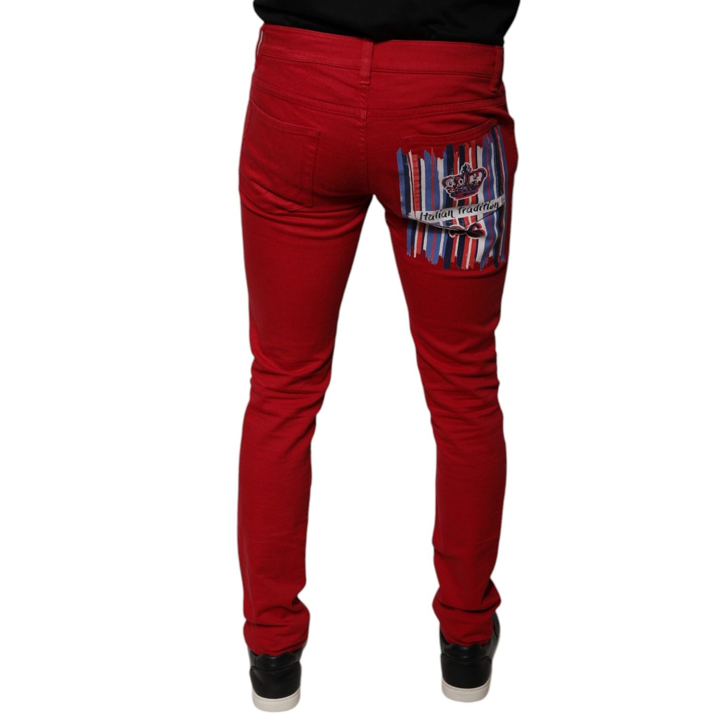Dolce & Gabbana Red Crown Logo Cotton Skinny Denim Jeans