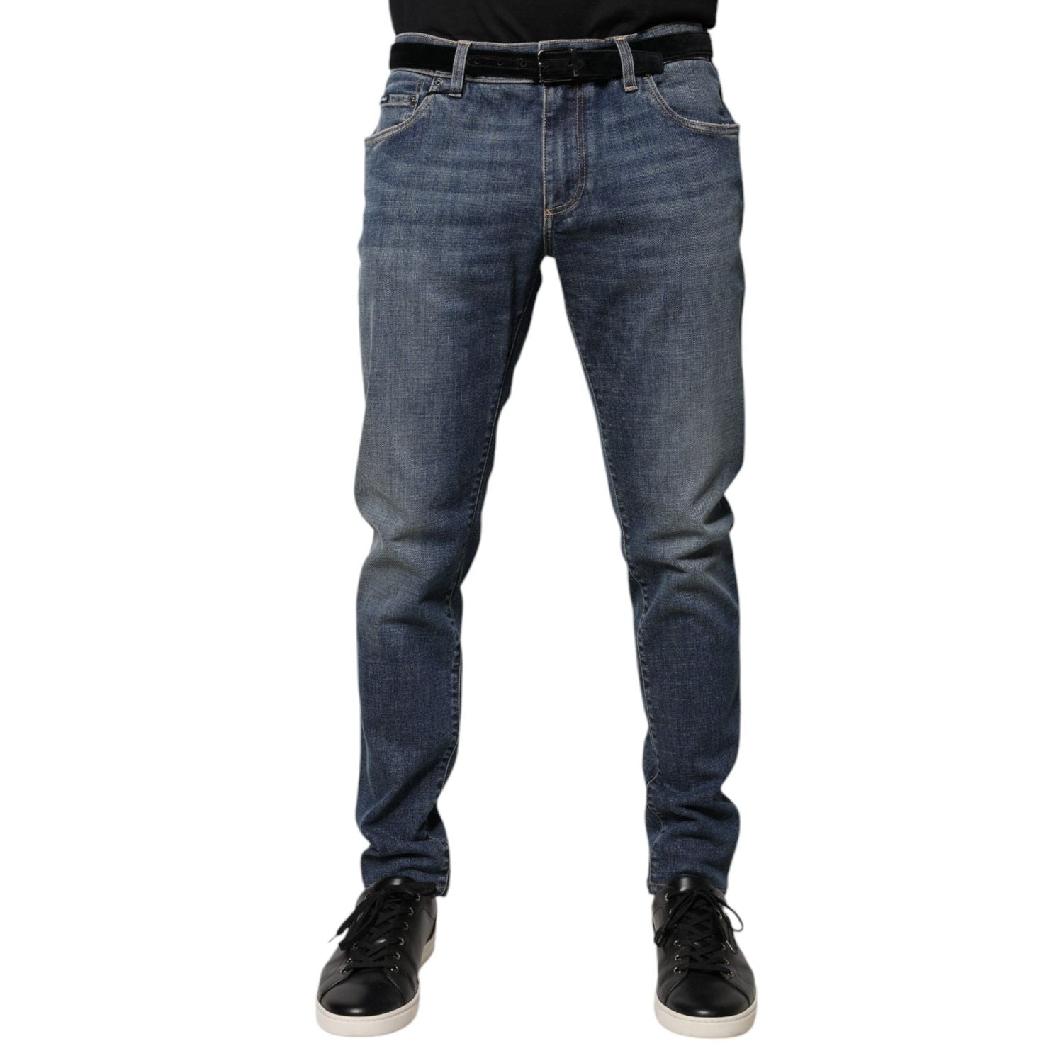 Dolce & Gabbana Blue Logo Plaque Cotton Skinny Denim Jeans