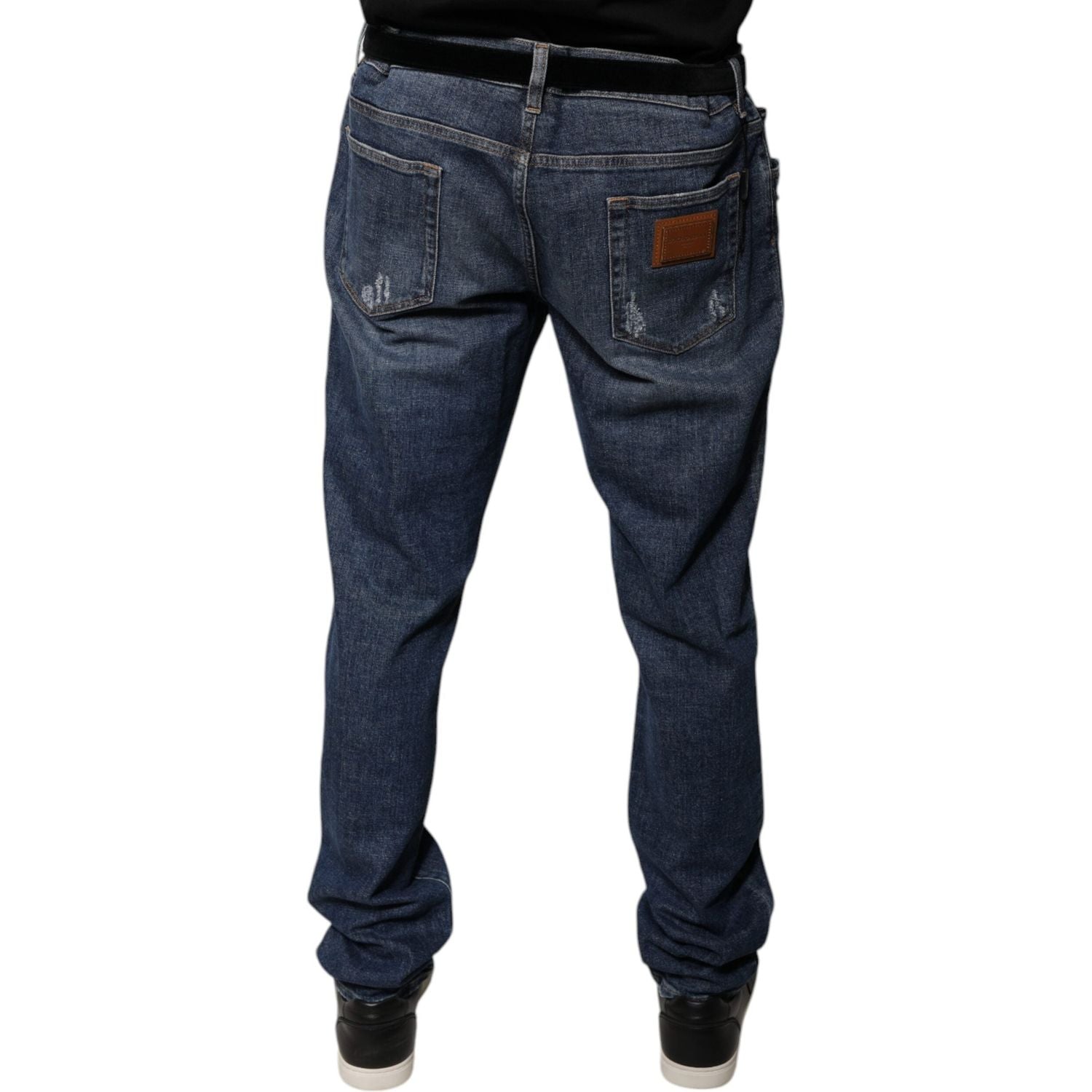 Dolce & Gabbana Dark Blue Cotton Logo Skinny Denim Jeans