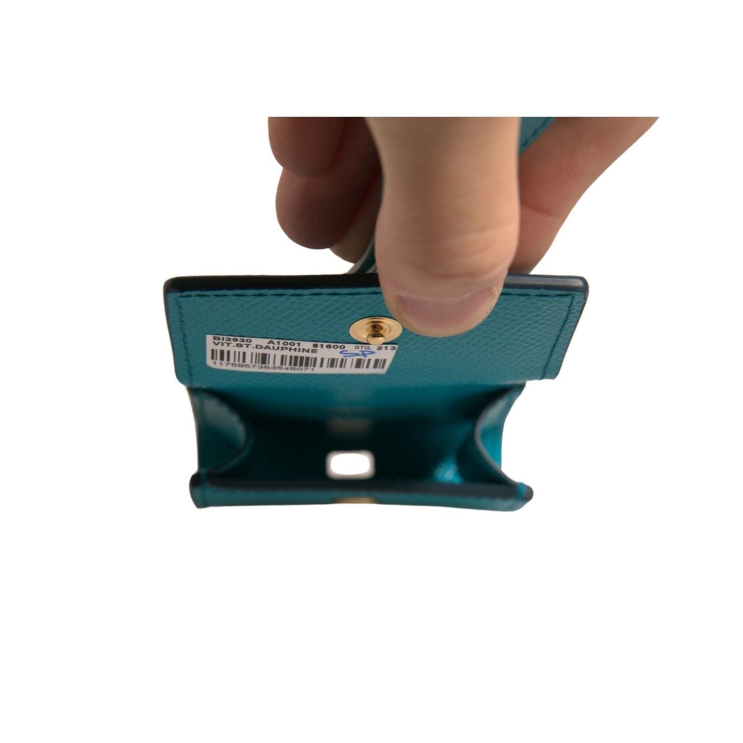 Dolce & Gabbana Green Logo Plaque Leather Gold Metal Strap Airpods Case