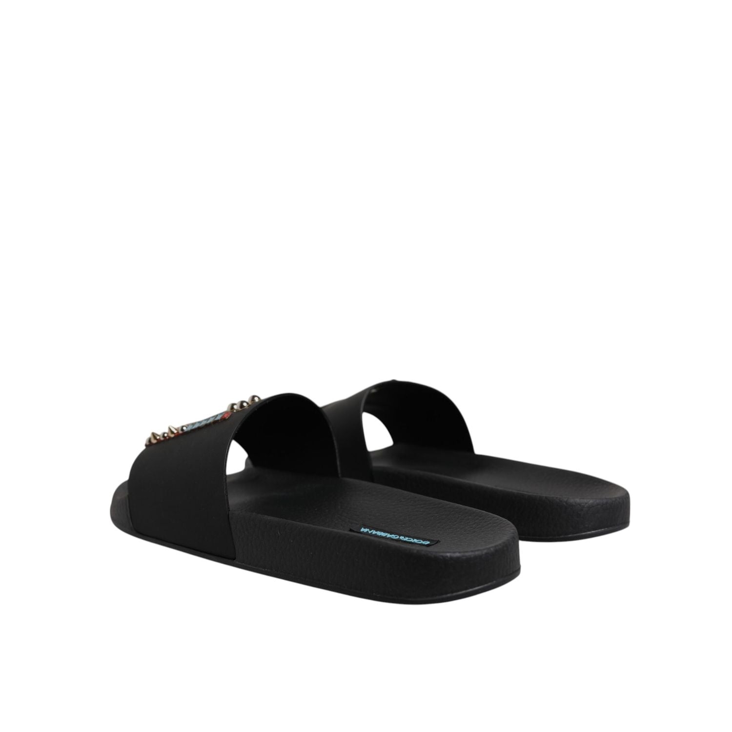 Dolce & Gabbana Black Divers Leather Flats Slides Sandals Beachwear Shoes