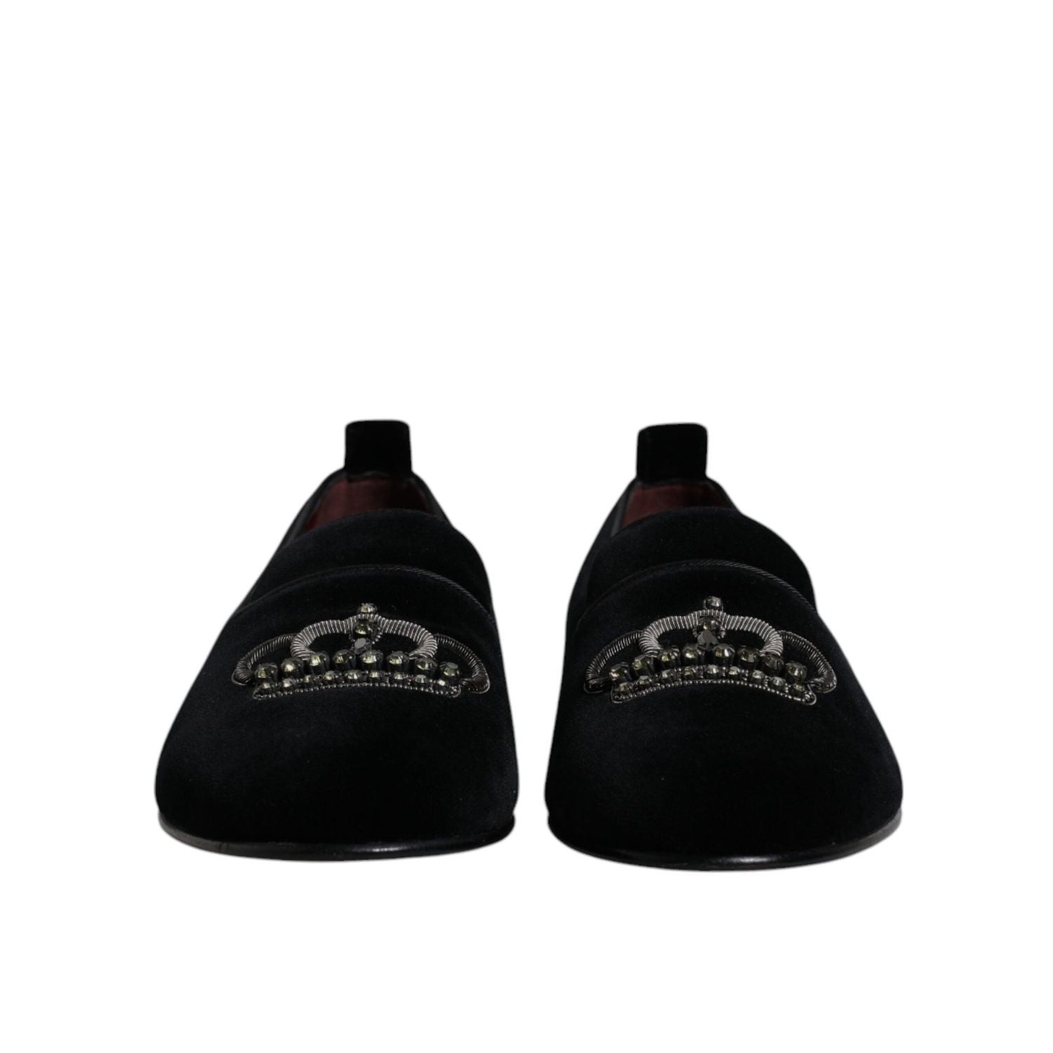 Dolce & Gabbana Black Velvet Crystal Crown Loafers Formal Dress Shoes