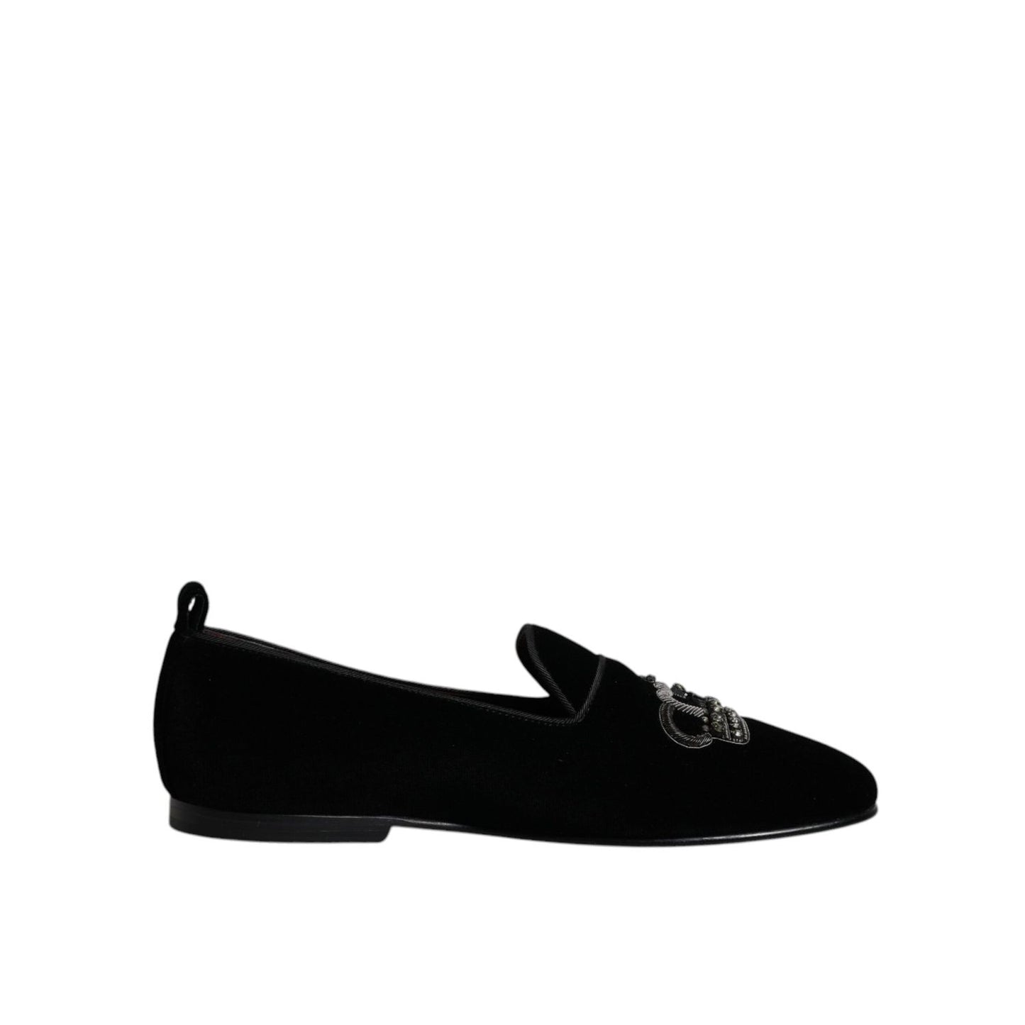 Dolce & Gabbana Black Velvet Crystal Crown Loafers Formal Dress Shoes