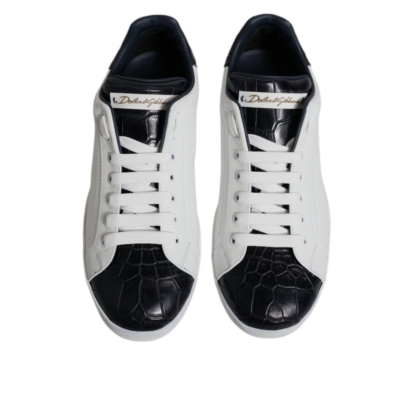 Dolce & Gabbana White Black Leather Portofino Sneakers Shoes