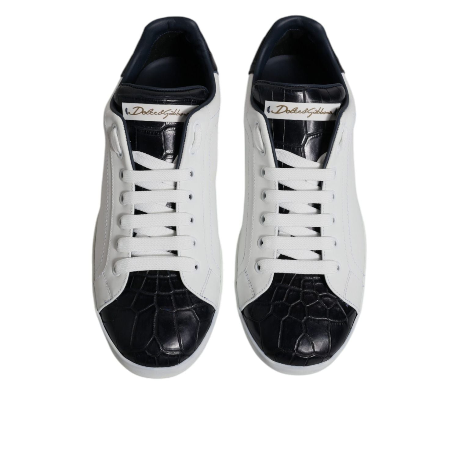 Dolce & Gabbana White Black Leather Portofino Sneakers Shoes
