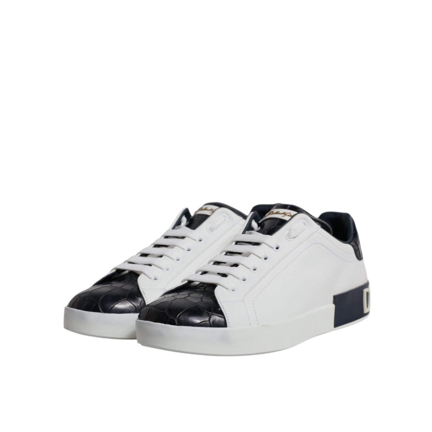 Dolce & Gabbana White Black Leather Portofino Sneakers Shoes