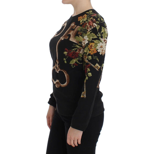 Dolce & Gabbana Black Key Floral Print Silk Blouse Top SIG13271-1