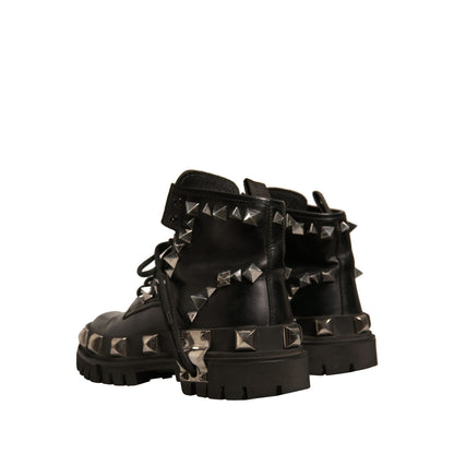 Dolce & Gabbana Black Leather Studded Trekking Boots Shoes