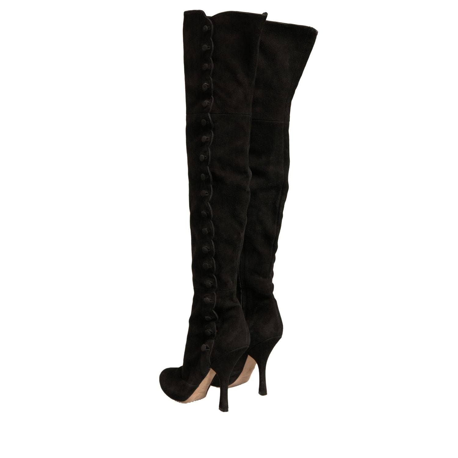 Dolce & Gabbana Black Suede Heels Knee High Boots Shoes