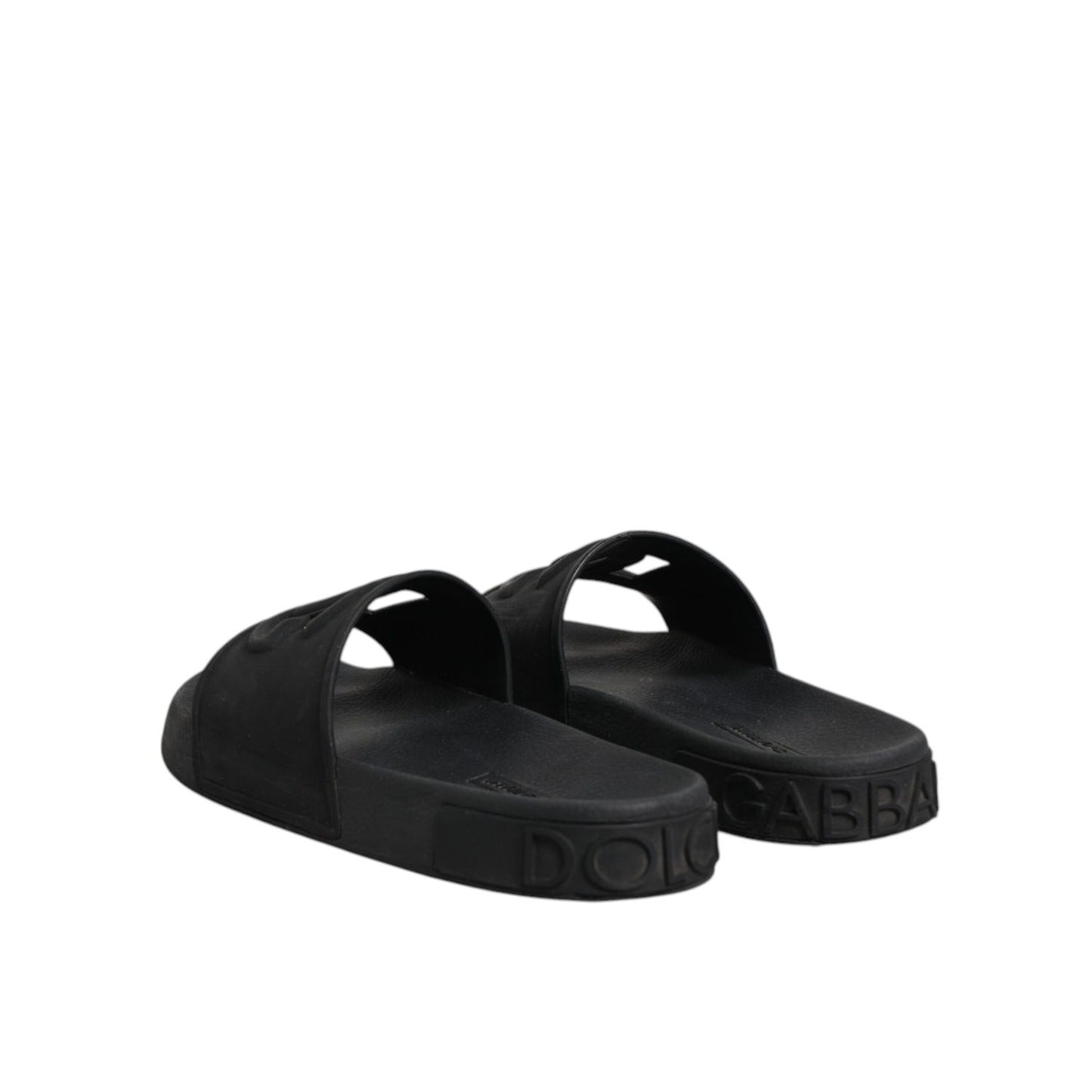 Dolce & Gabbana Black Rubber Slides Sandals Beachwear Shoes