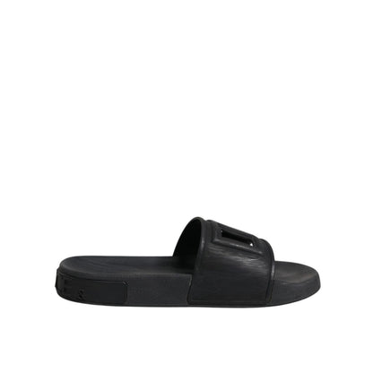 Dolce & Gabbana Black Rubber Slides Sandals Beachwear Shoes