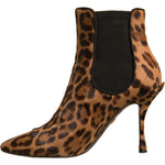 Dolce & Gabbana Brown Leopard Leather Stretch Heels Boots Shoes LA12339-39