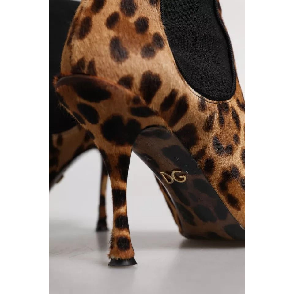 Dolce & Gabbana Brown Leopard Leather Stretch Heels Boots Shoes LA12339-39