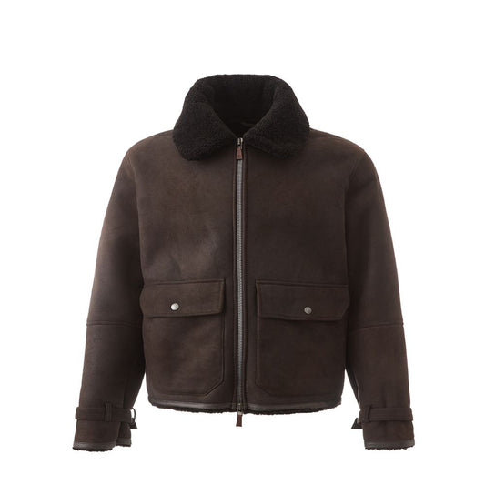 Lardini Elegant Montone Leather Brown Jacket LA-1217664-IT56 | 3XL