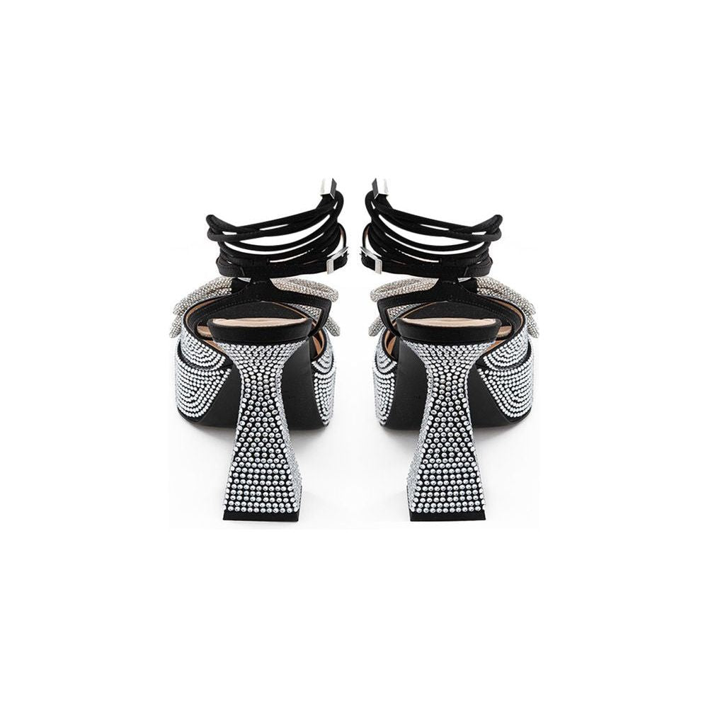 MACH & MACH Black Leather Stiletto Heel Sandals