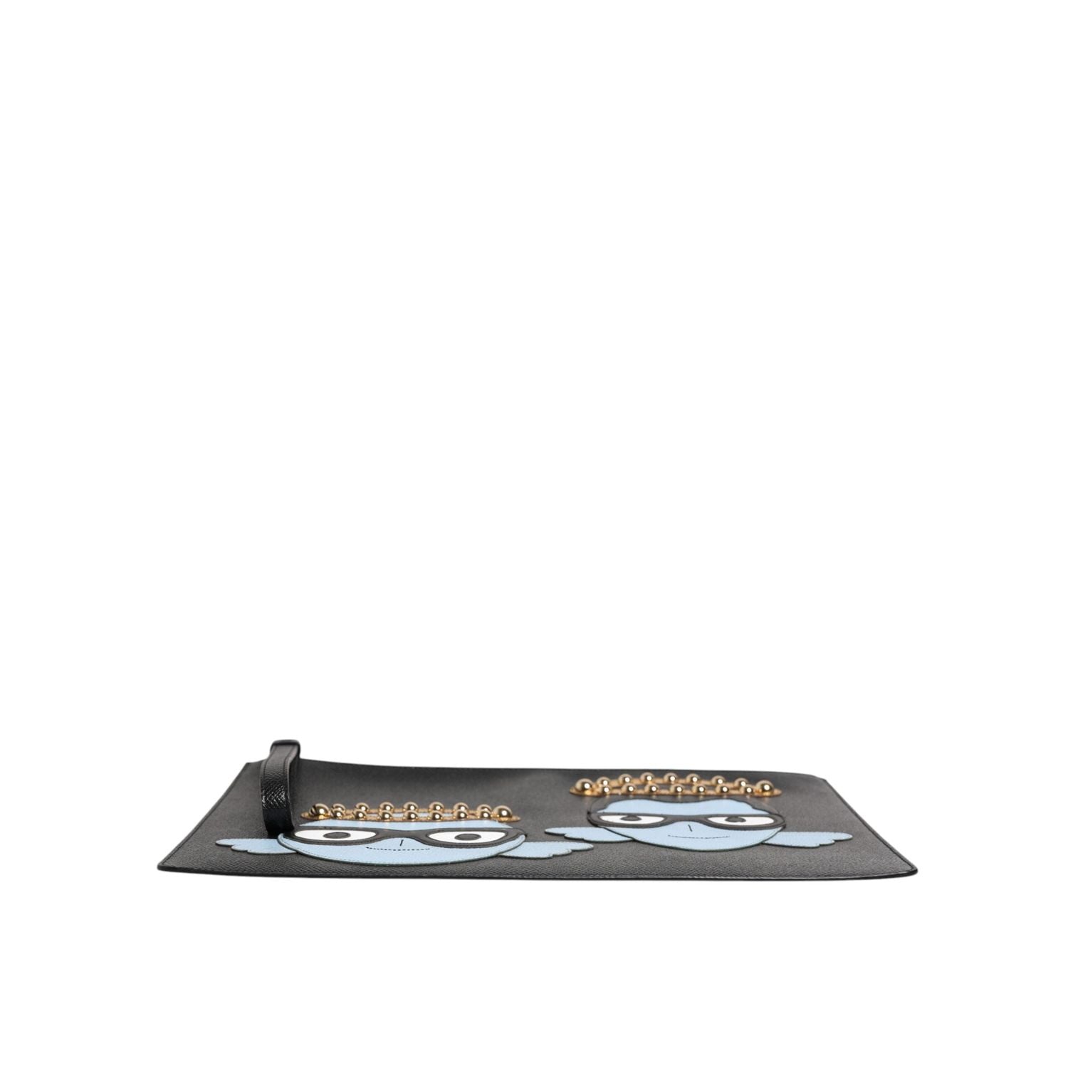 Dolce & Gabbana Black Leather #DGFAMILY Embellished Men Zip Pouch Bag