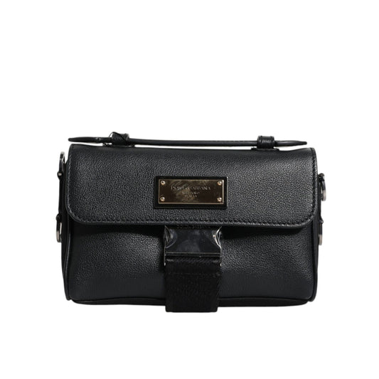 Dolce & Gabbana Black Logo Plaque Leather Buckled Shoulder Crossbody Bag