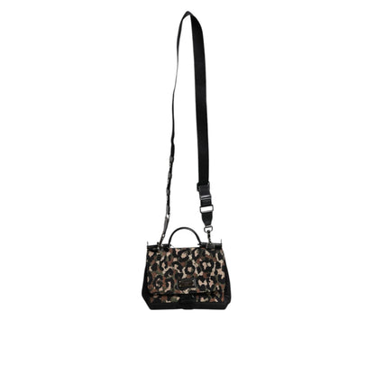 Dolce & Gabbana Brown Leopard Print Lacquard Nylon Sicily Tote Bag