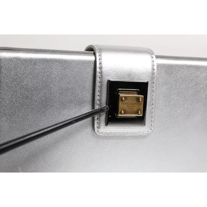 Dolce & Gabbana Metallic Silver DG BOX Leather Shoulder Strap Bag