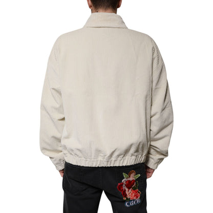 Dolce & Gabbana Beige Logo Applique Cotton Corduroy Full Zip Jacket