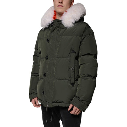 Dsquared² Green Hooded Long Sleeves Fur Shearling Jacket