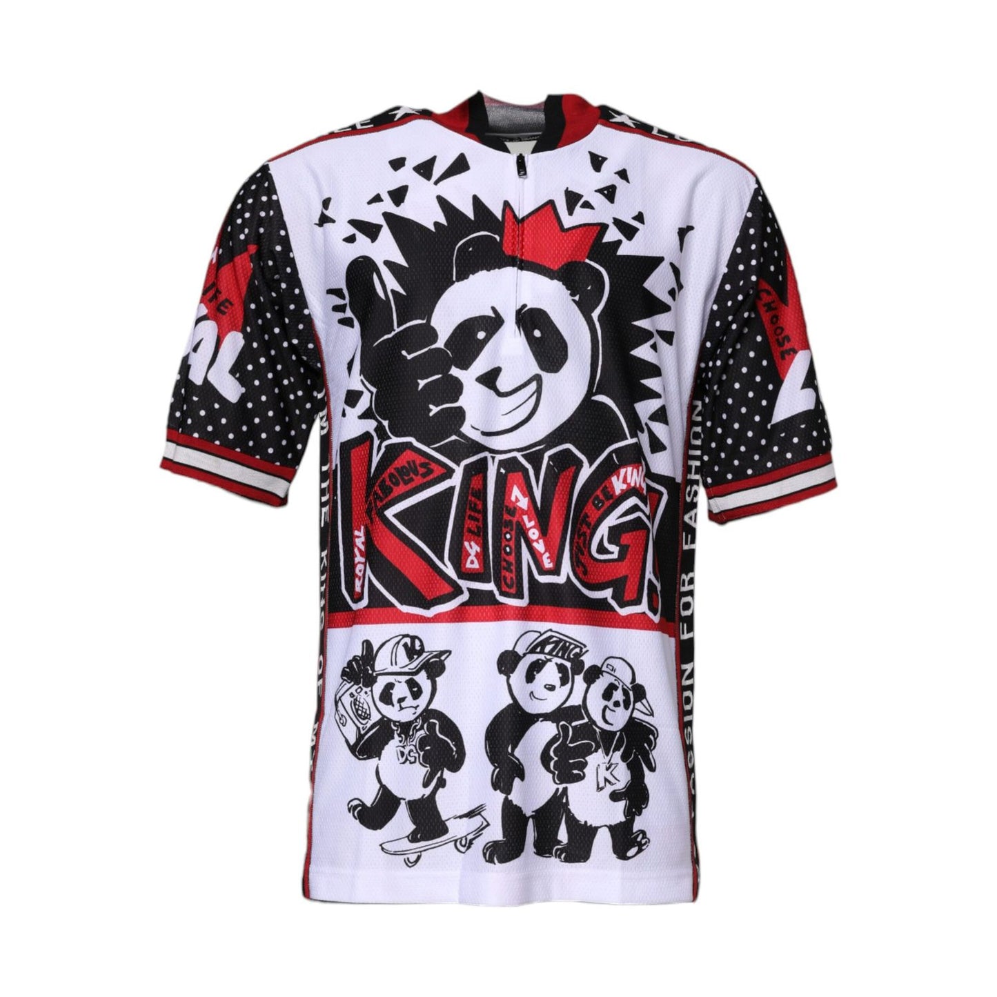 Dolce & Gabbana Multicolor King Panda Print Zipper Collar T-shirt