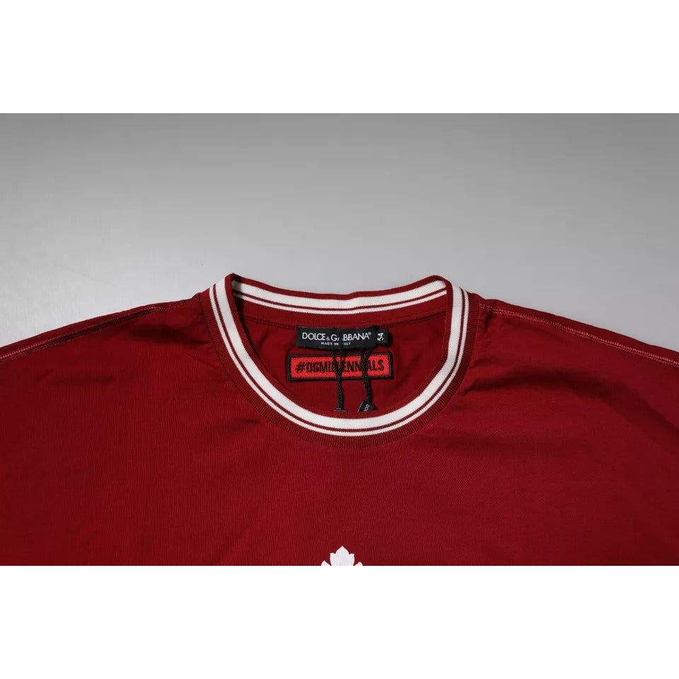 Dolce & Gabbana Red Logo Crown Cotton Crew Neck T-shirt