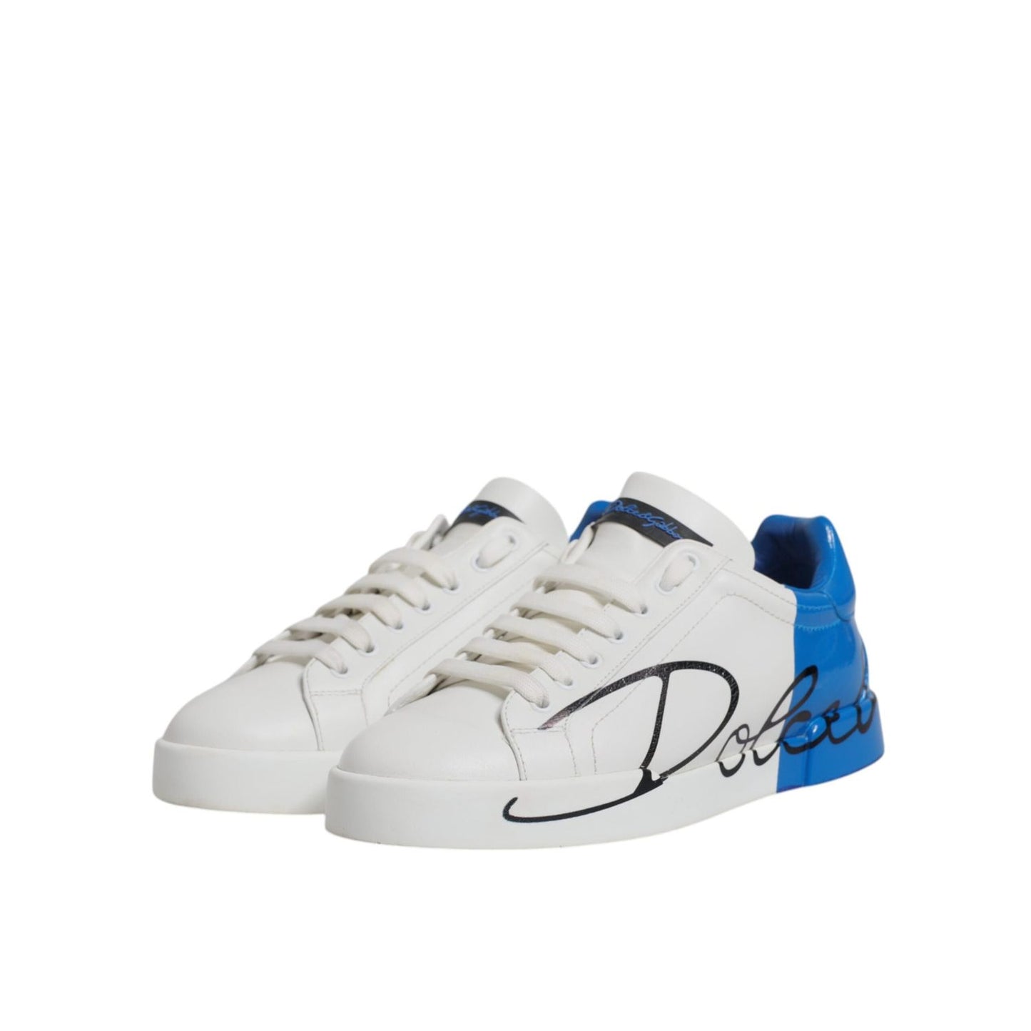 Dolce & Gabbana White Blue Logo Leather Portofino Sneaker Shoes MV6951-41